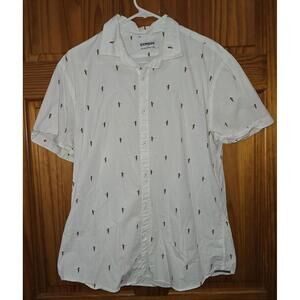Men's White Cotton Short Sleeve Button Down With Hula Girl Print Size Large